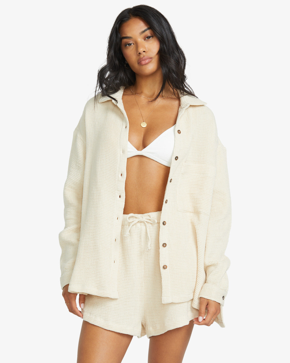 Billabong Womens So Cozy Long Sleeve Shacket - Dove - ManGo Surfing