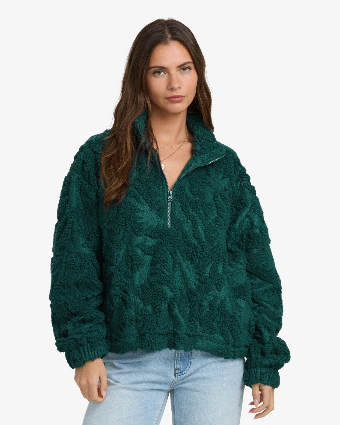 Billabong Womens All The Time Sherpa Half Zip Fleece - Spruce Green