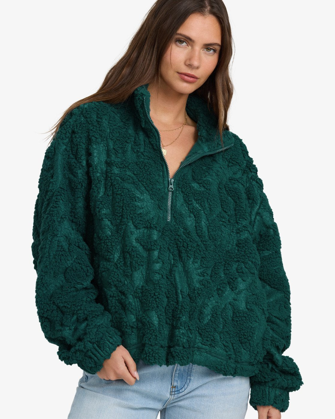 Billabong Womens All The Time Sherpa Half Zip Fleece - Spruce Green