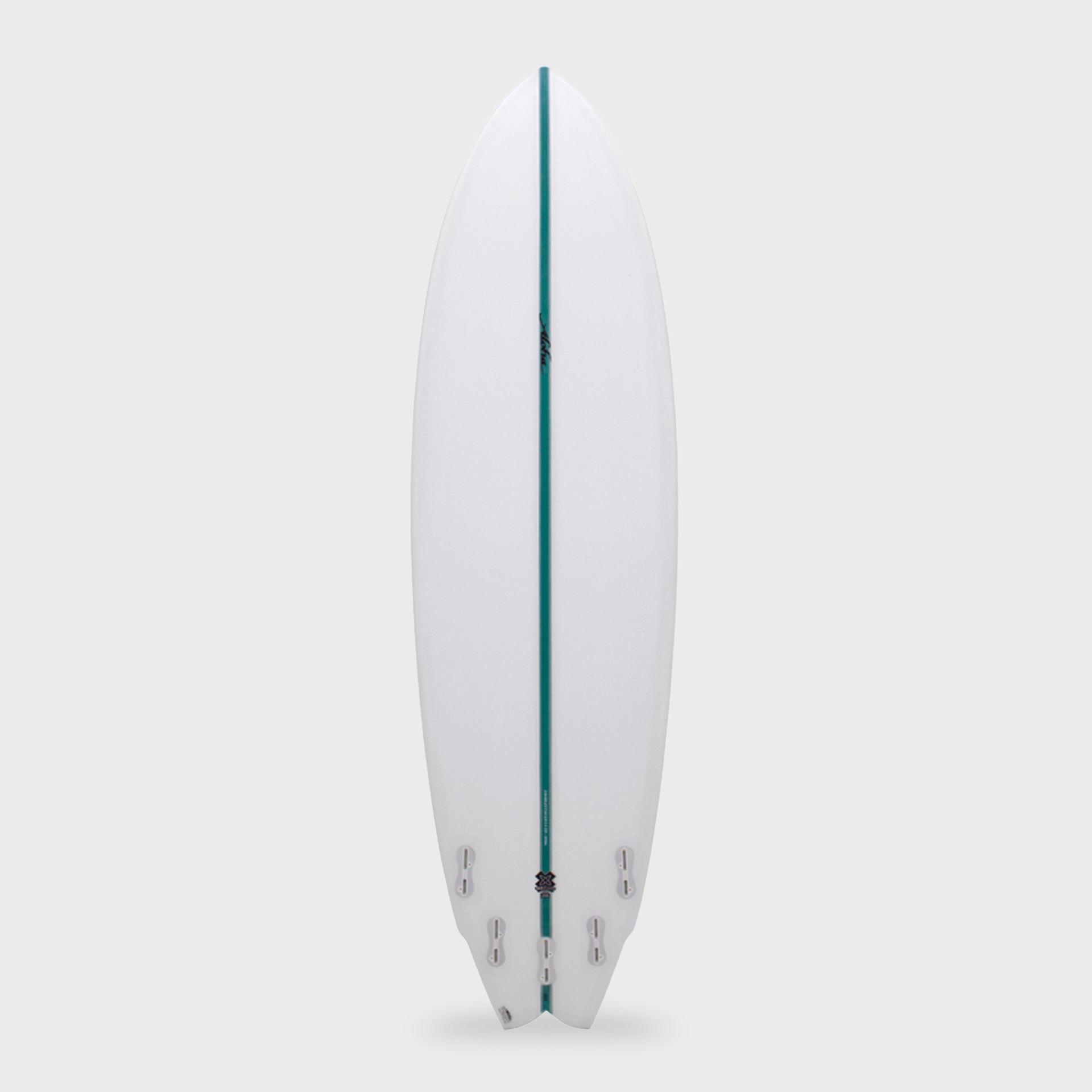 6&#39;6 Aloha S Flyer 5F (FCSII) Surfboard - Shadow Force - Clear/Aqua Stringer - ManGo Surfing