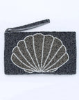 Pineapple Island Large Shell Beaded Pouch - Navy