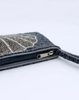 Pineapple Island Large Shell Beaded Pouch - Navy
