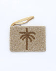 Pineapple Island Medium Palm Tree Beaded Pouch - Beige