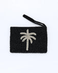 Pineapple Island Medium Palm Tree Beaded Pouch - Black