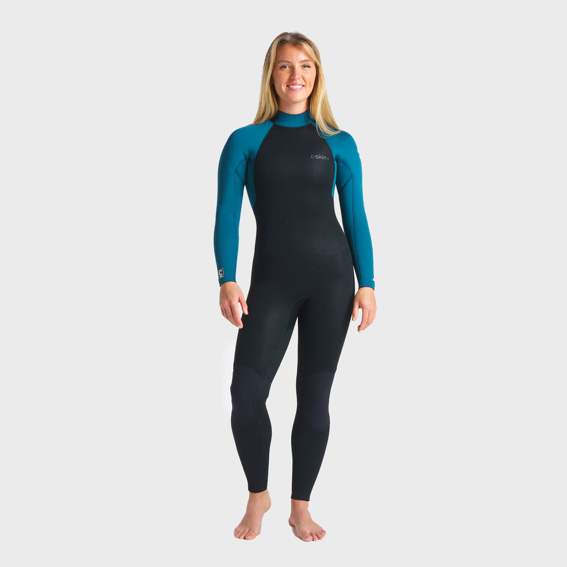 C-Skins Surflite 5/4/3 Women&#39;s Back Zip Steamer Wetsuit - Black/Blue Marine - ManGo Surfing
