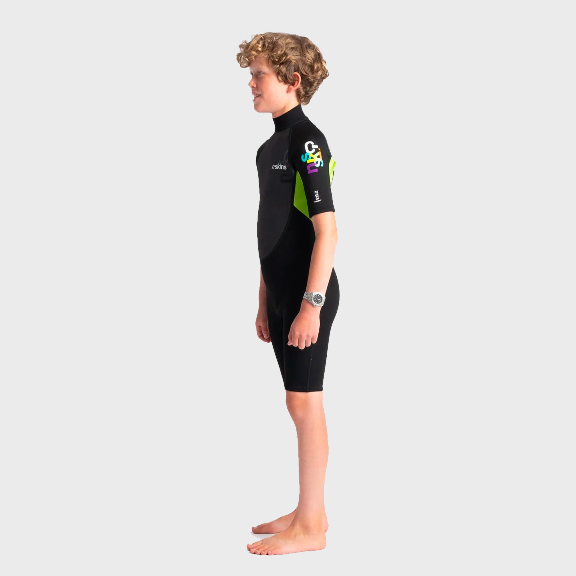 C-Skins Element 3/2 Junior Shortie Wetsuit - Black/Lime Multi - ManGo Surfing