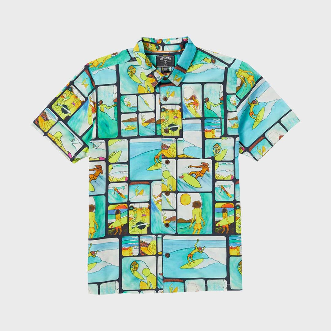 Captain Fin Mens Ads Woven Short Sleeve Shirt - Multi - ManGo Surfing