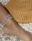 Pineapple Island Mohala Flower Beaded Anklet - Green