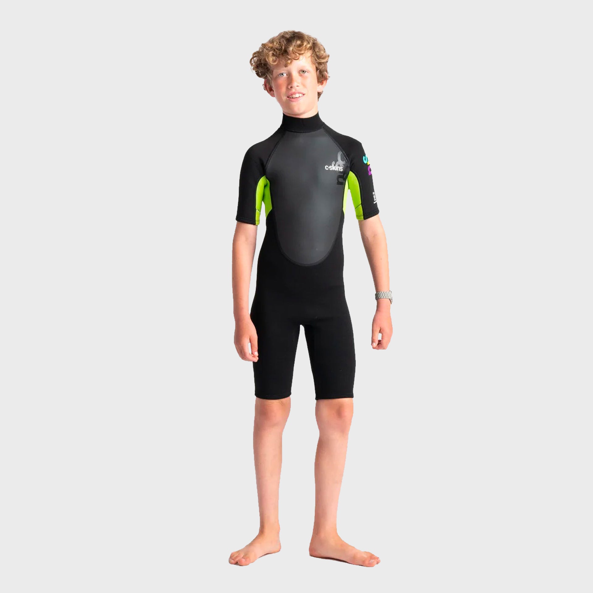 C-Skins Element 3/2 Junior Shortie Wetsuit - Black/Lime Multi - ManGo Surfing