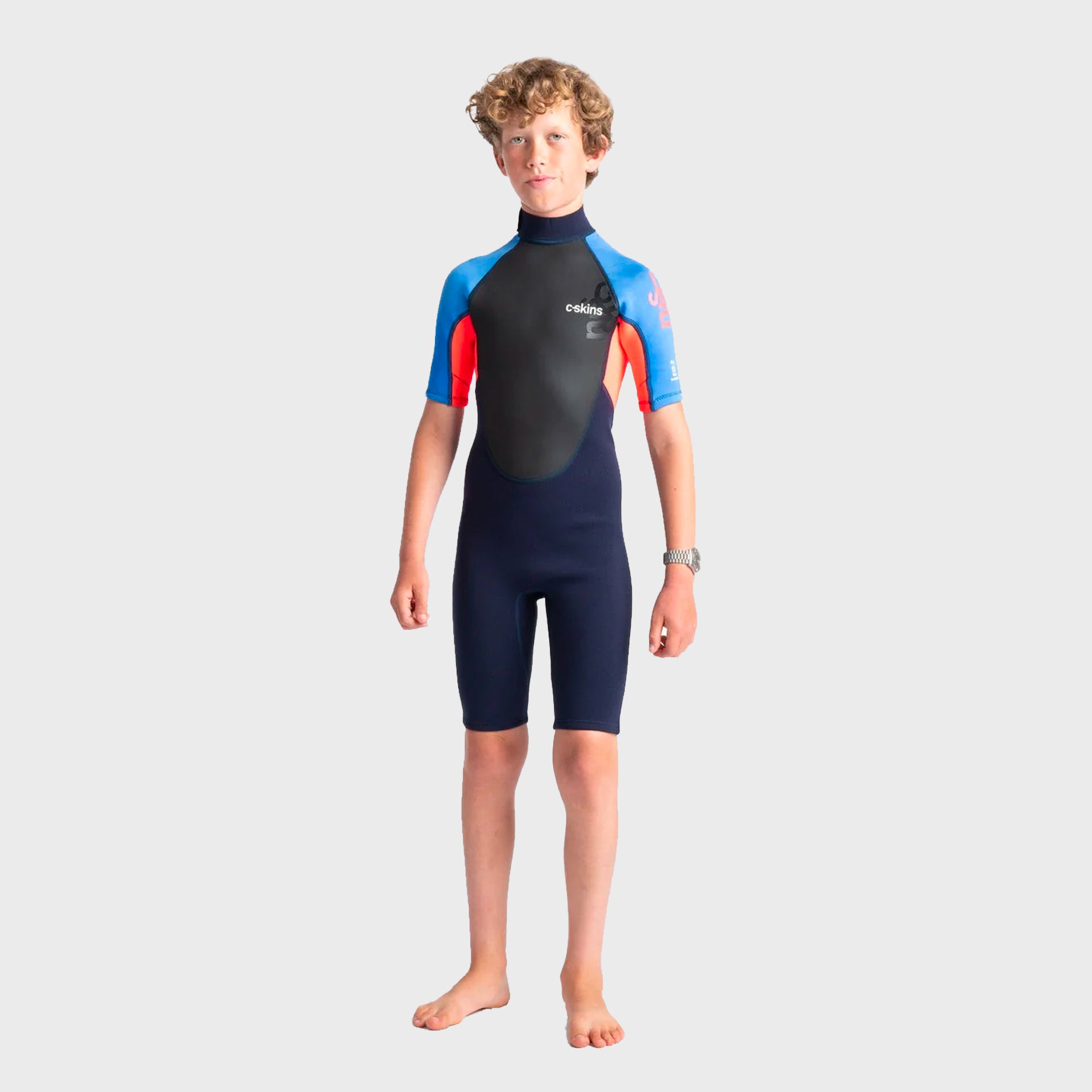C-Skins Element 3/2 Junior Shortie Wetsuit - Slate Navy/Flo Red/Blue Tie Dye - ManGo Surfing