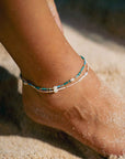 Pineapple Island Giada Cinta Pearl Beaded Surf Anklet - Blue/Green/Gold