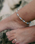Pineapple Island Manta Point Stone & Shell Anklet - Brown/White/Blue
