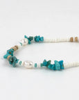 Pineapple Island Love is Here Natural Stone, Pearl and Shell Anklet - Turquoise/White
