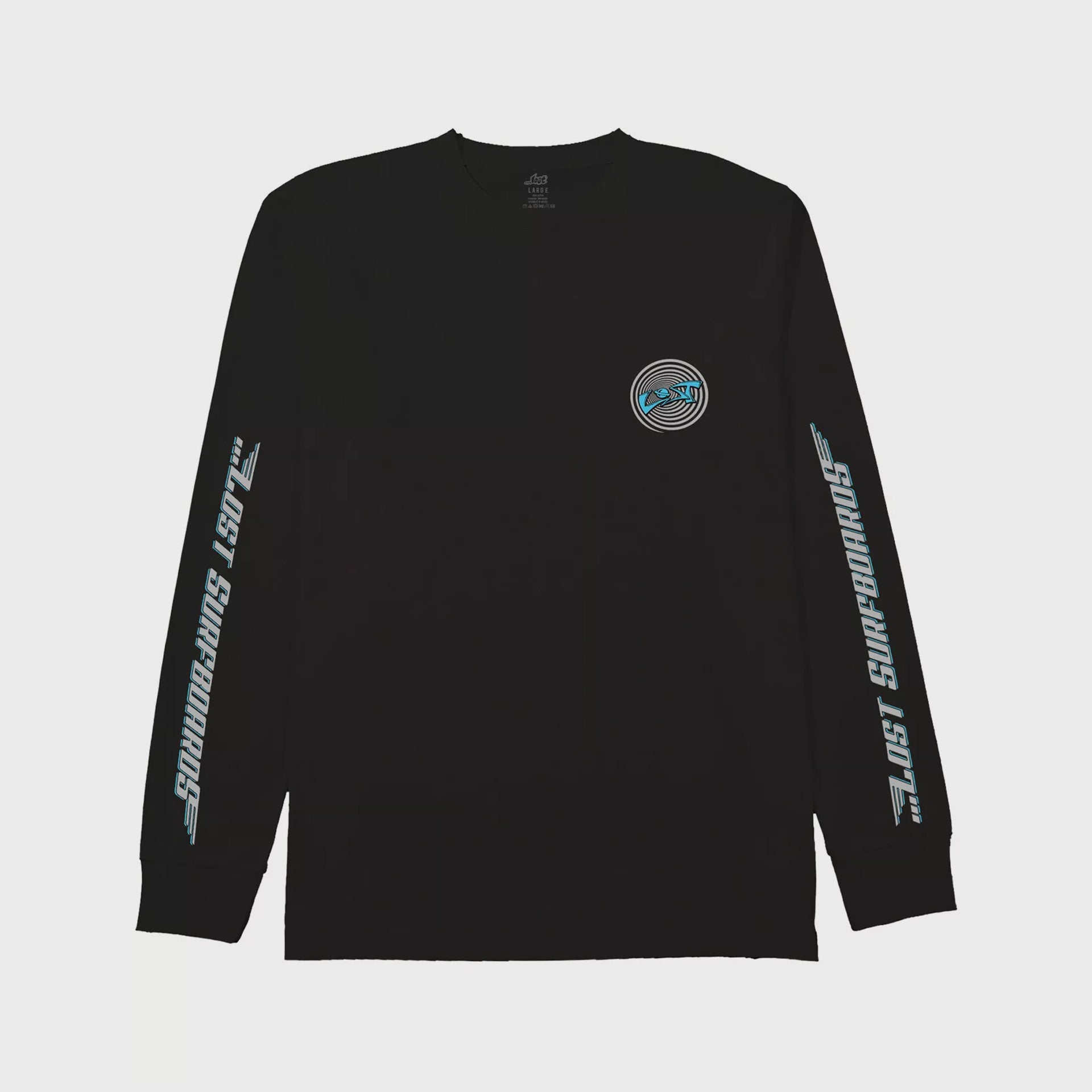 Lost Mens Team Lost Long Sleeve T-Shirt - Black with Cyan - ManGo Surfing