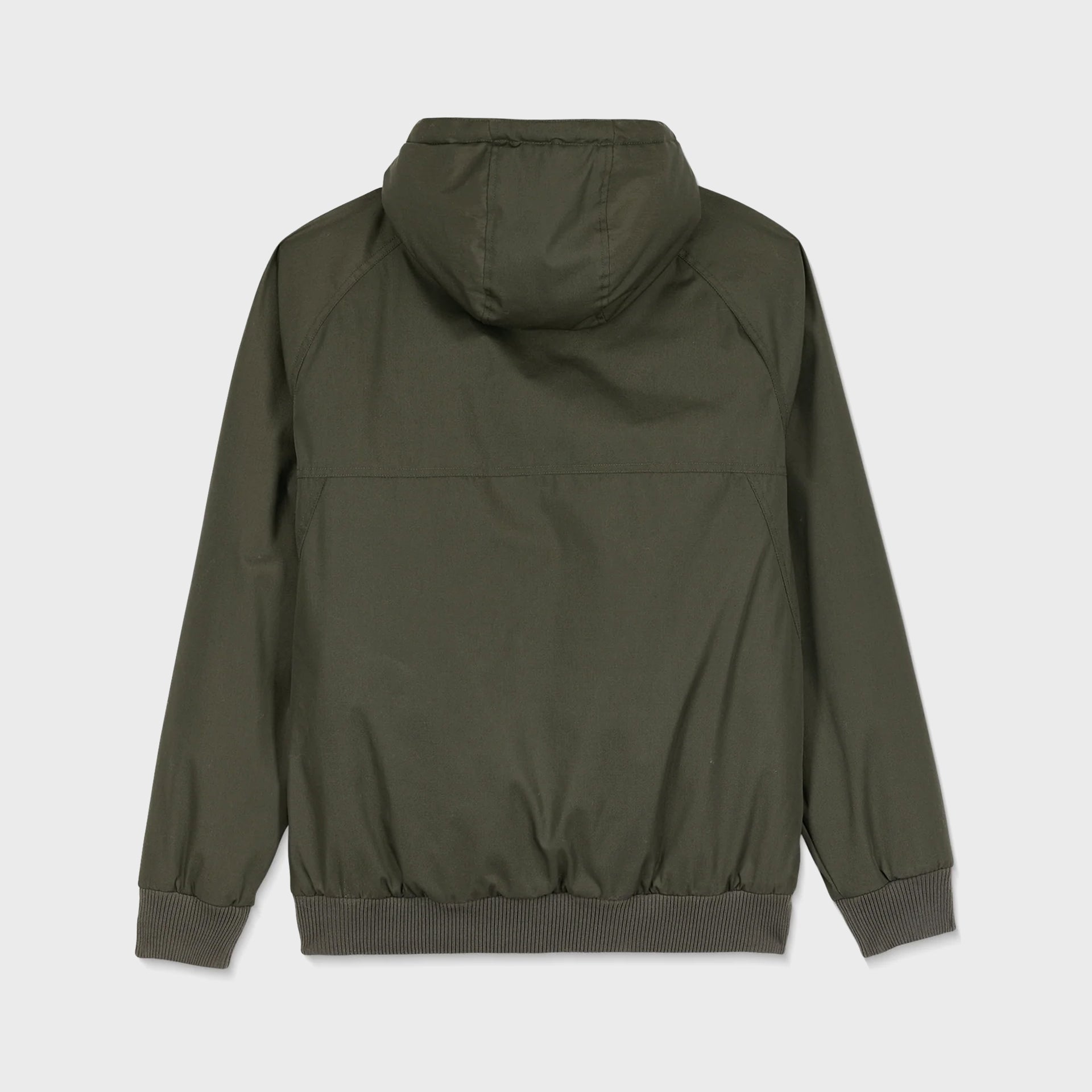 Green jacket with a hood on a light gray background