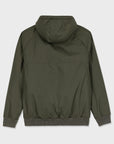 Green jacket with a hood on a light gray background