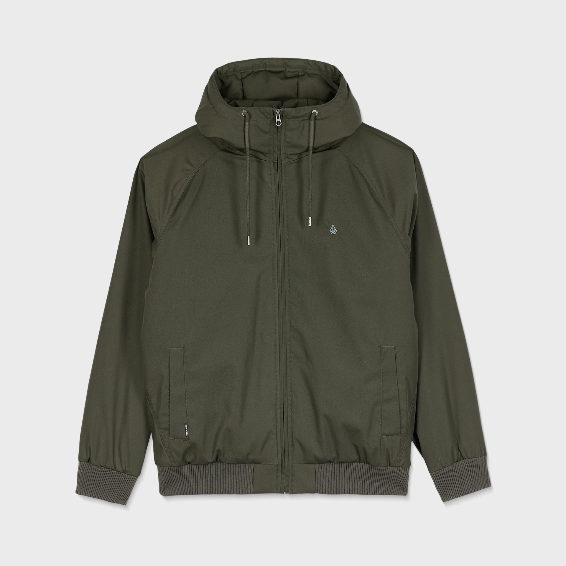 Green hooded jacket on a light gray background