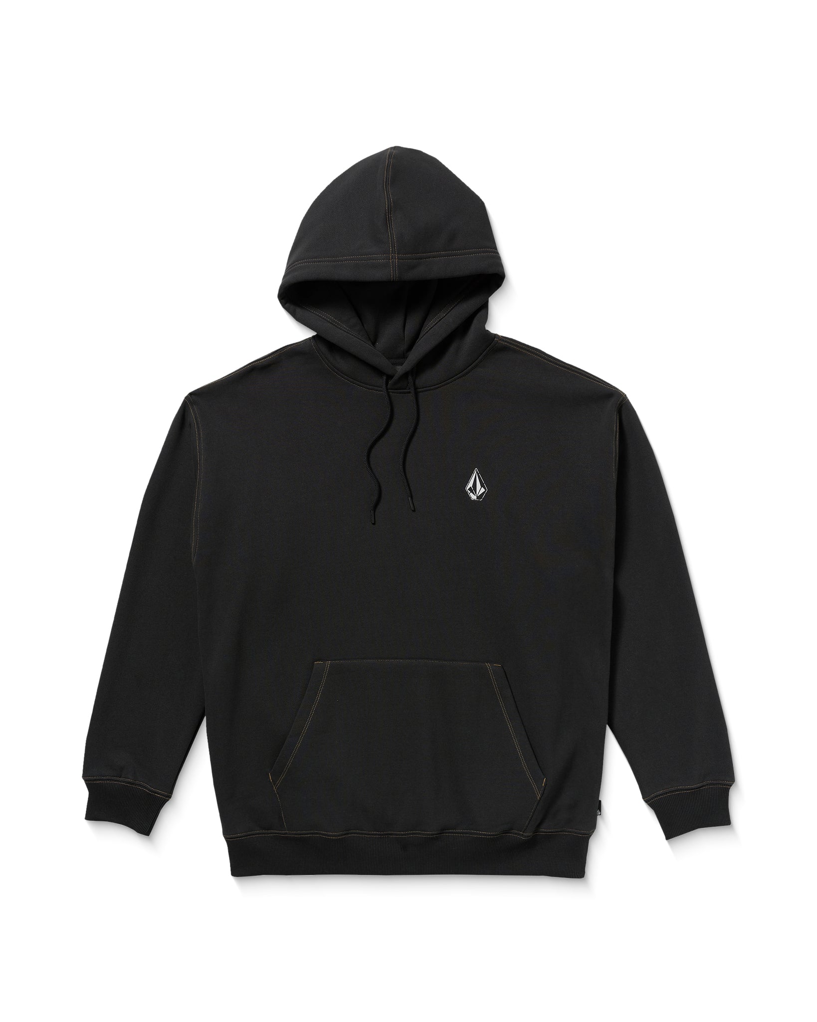 Black hoodie with a small logo on a white background