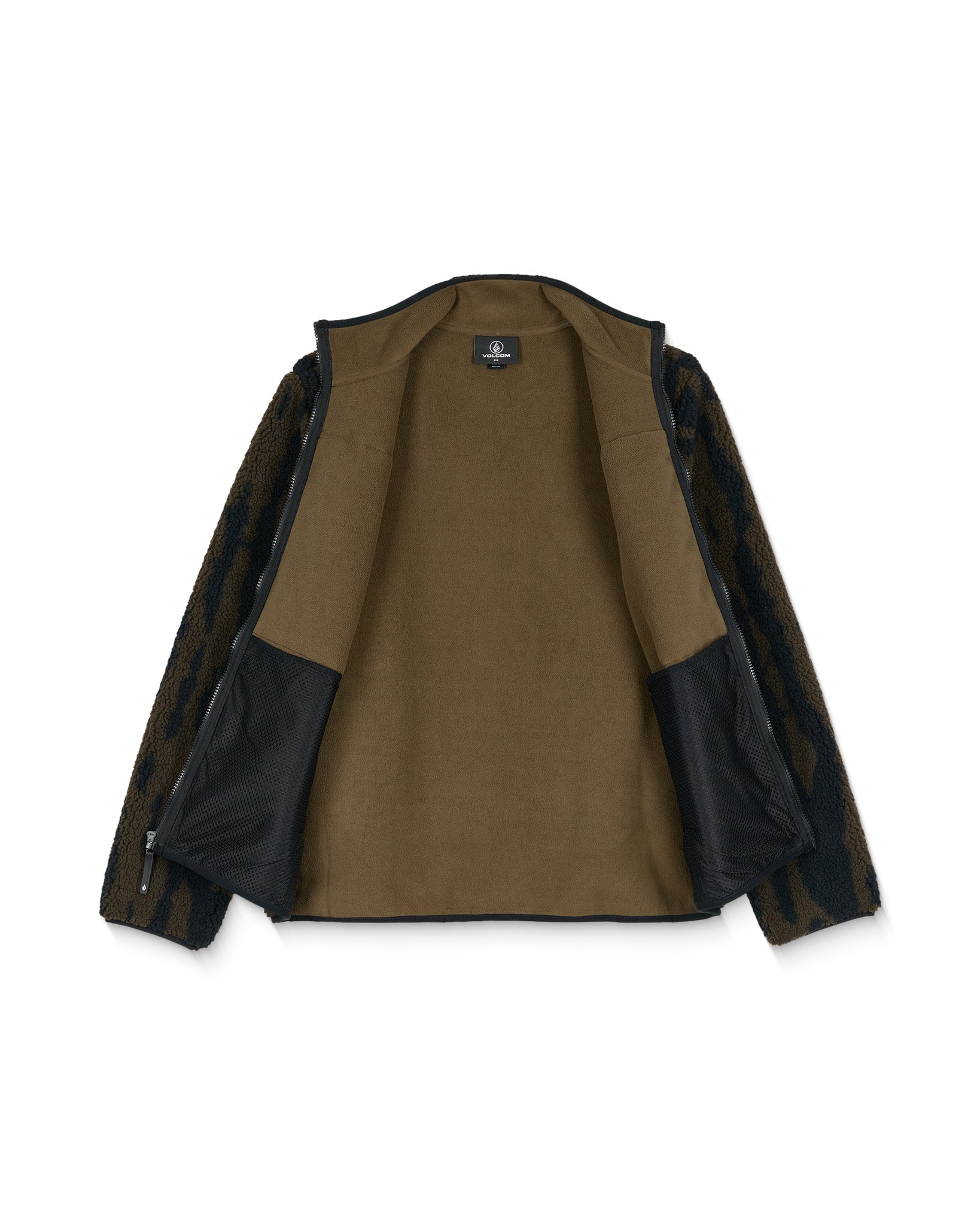 Brown jacket with black sleeves on a white background