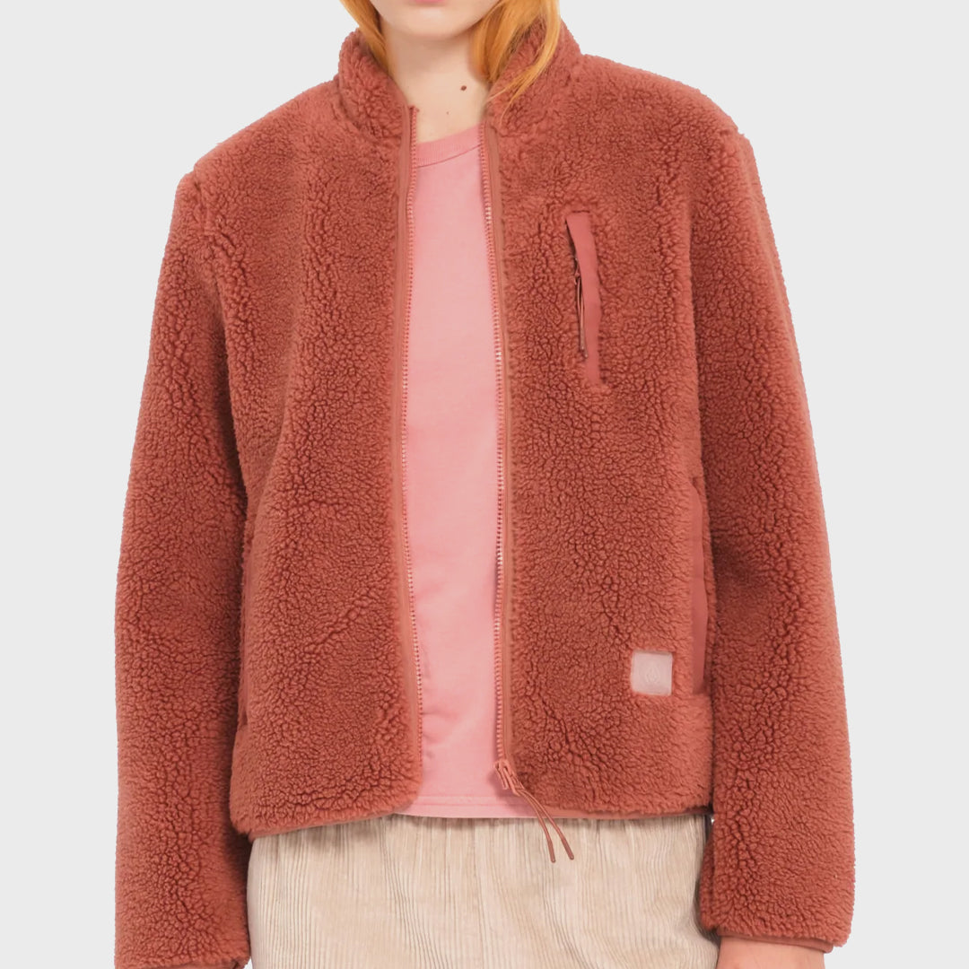 Volcom Womens Wuzer Fuzzar Sherpa Sweatshirt - Chestnut Brown - ManGo Surfing