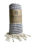 Weavico - Stripe Turkish Beach Towel - 100% Cotton - Navy