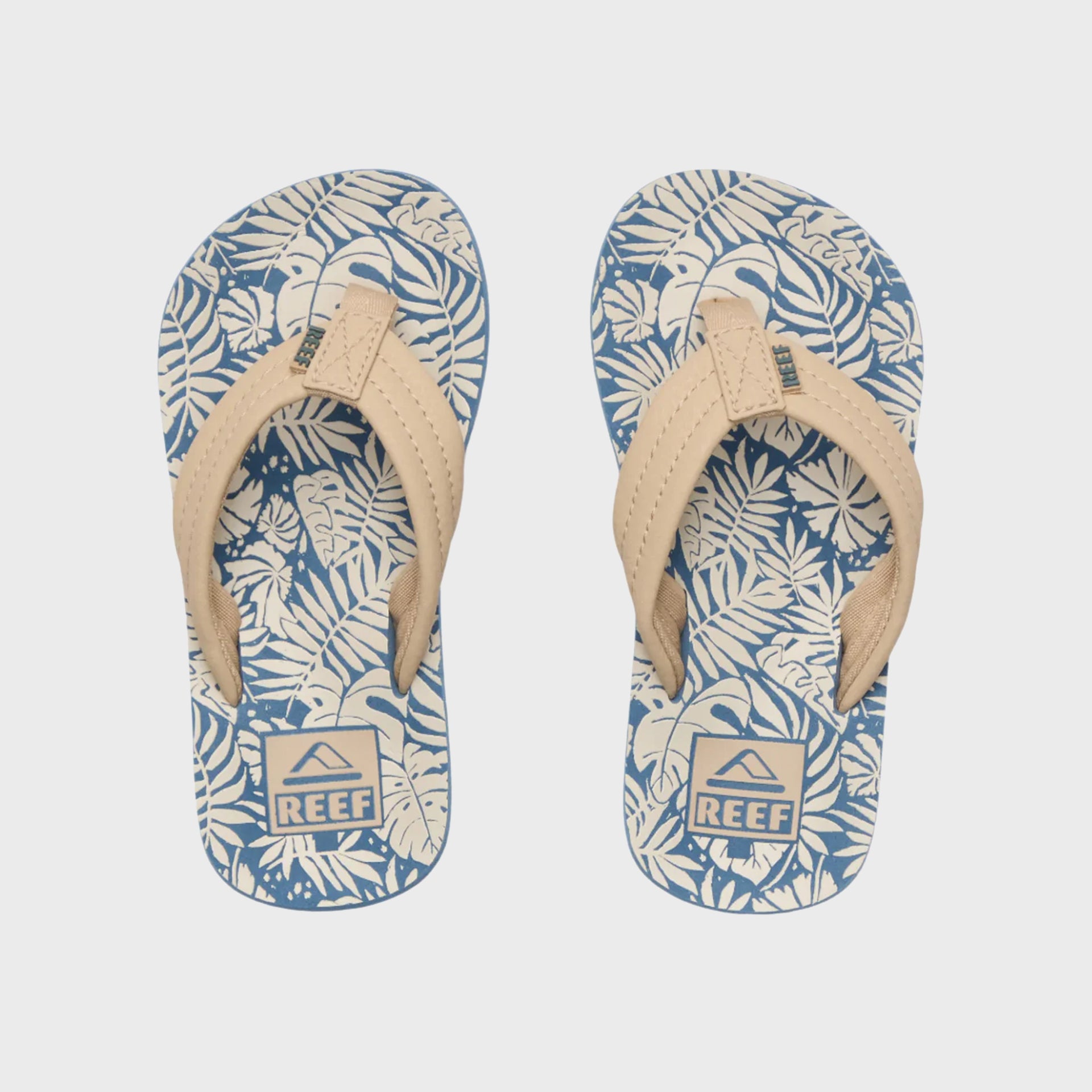 Reef Kids AHI Flip Flops - Blue/Tan Palm - ManGo Surfing