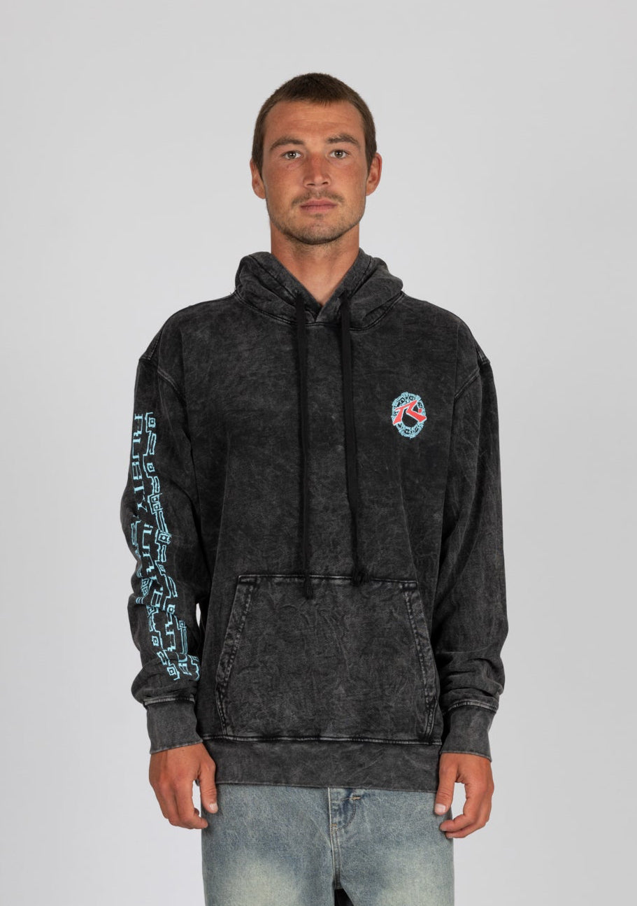 Rusty Mens Stamped Pullover Hoodie - Black Acid Wash - ManGo Surfing