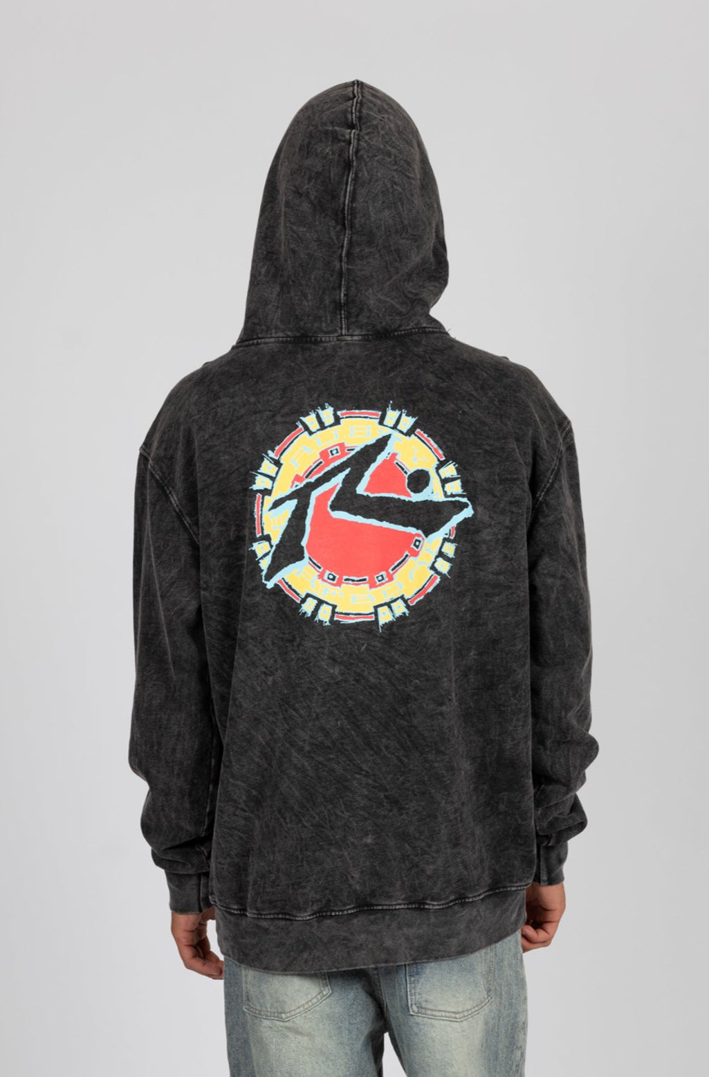 Rusty Mens Stamped Pullover Hoodie - Black Acid Wash - ManGo Surfing
