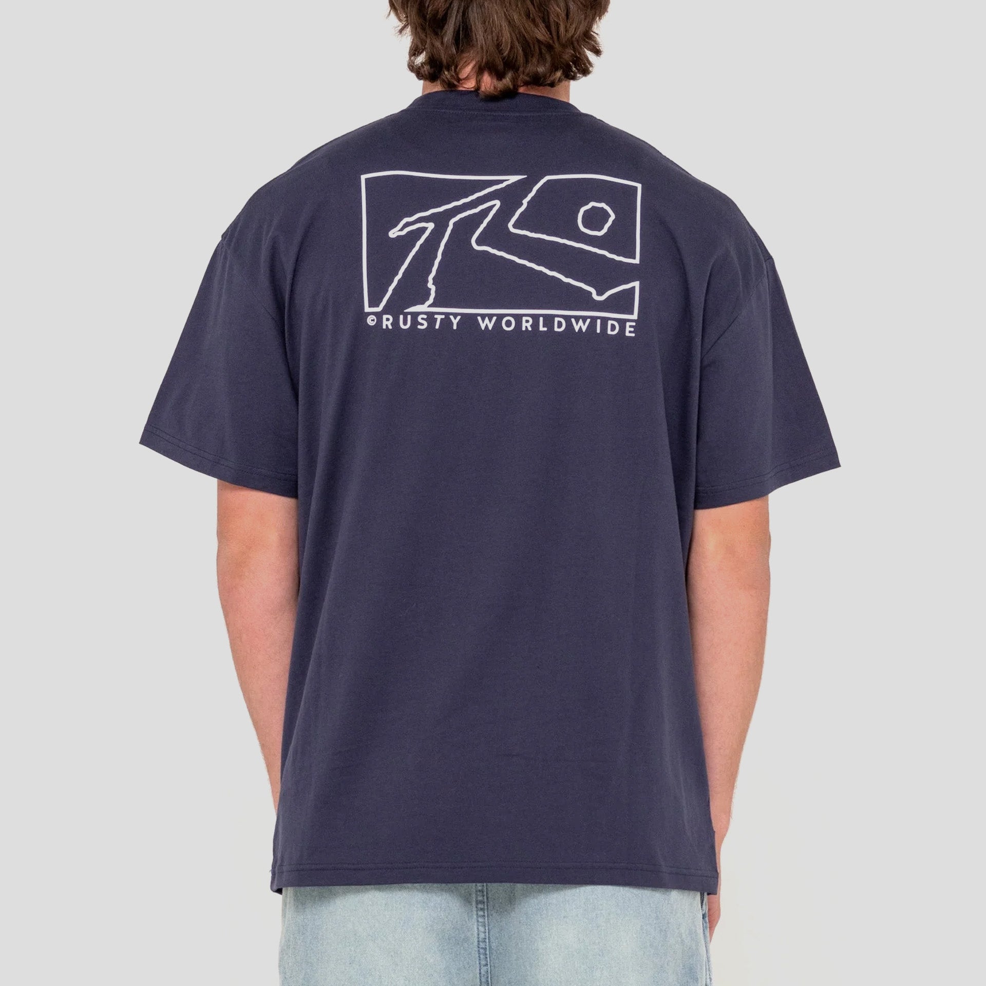 Rusty Boxed Out Short Sleeve T-Shirt - Navy Blue - ManGo Surfing