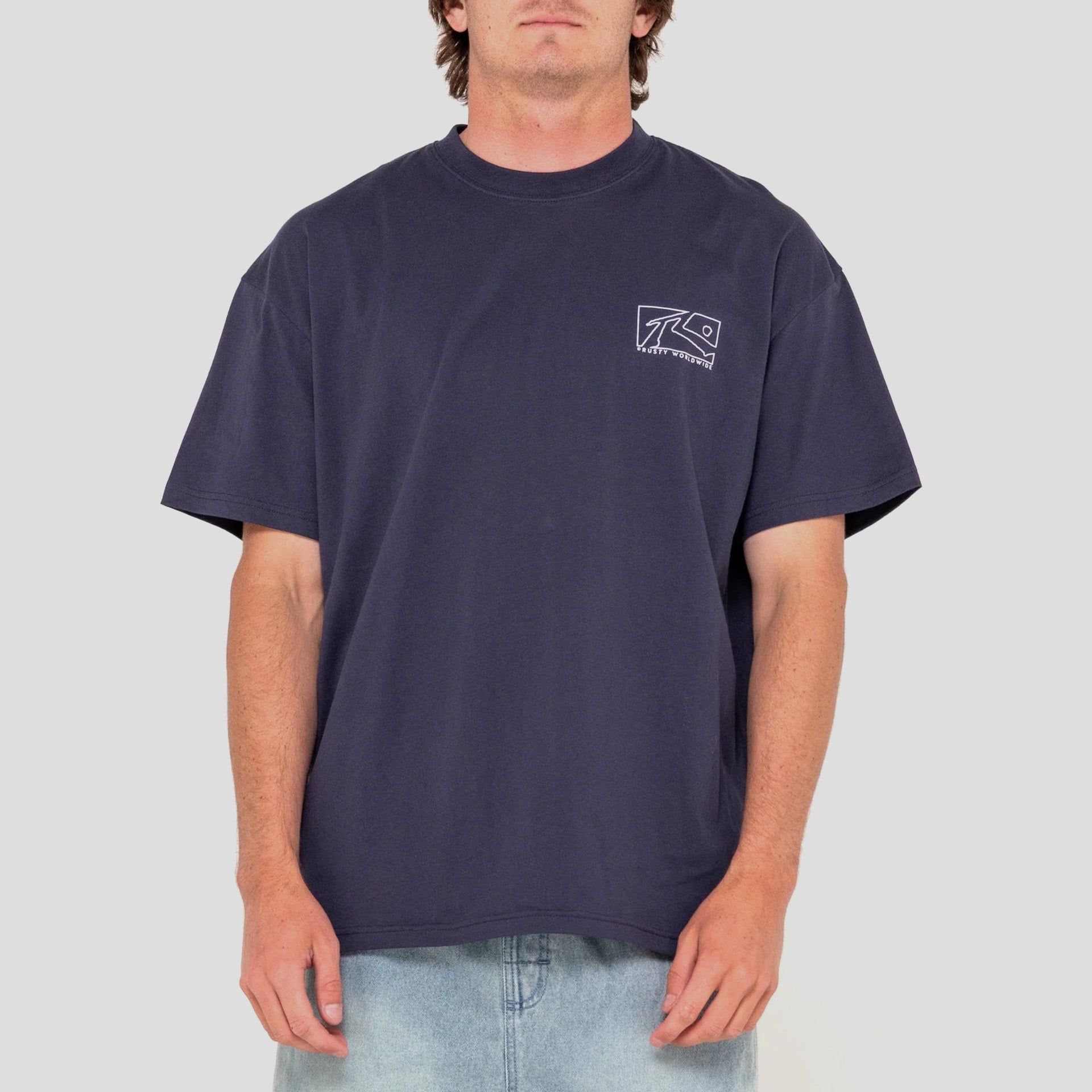 Rusty Boxed Out Short Sleeve T-Shirt - Navy Blue - ManGo Surfing