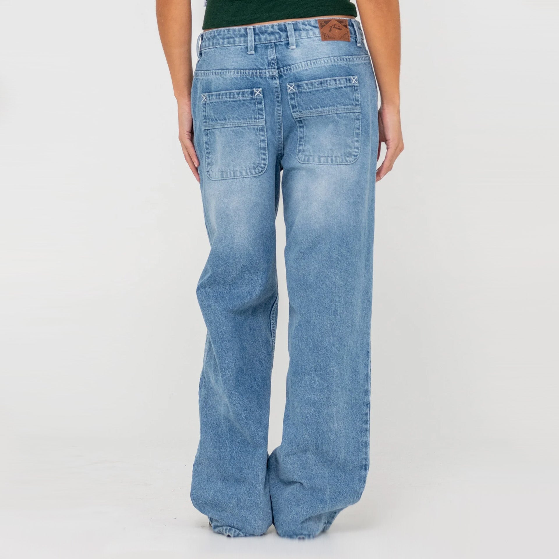 Rusty Womens Bethany Baggy Low Rise Jeans - Blasted Middy Blue - ManGo Surfing