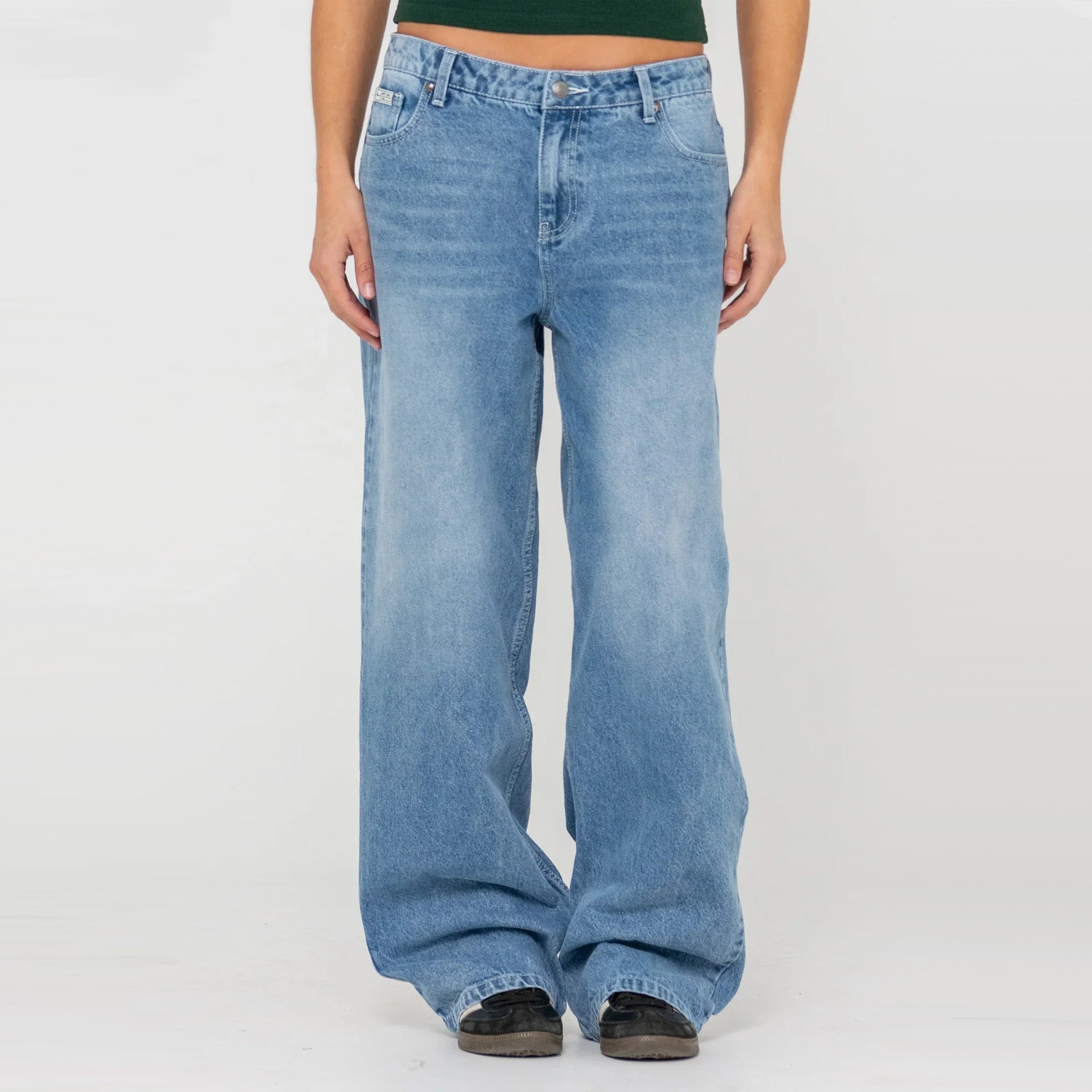 Rusty Womens Bethany Baggy Low Rise Jeans - Blasted Middy Blue - ManGo Surfing