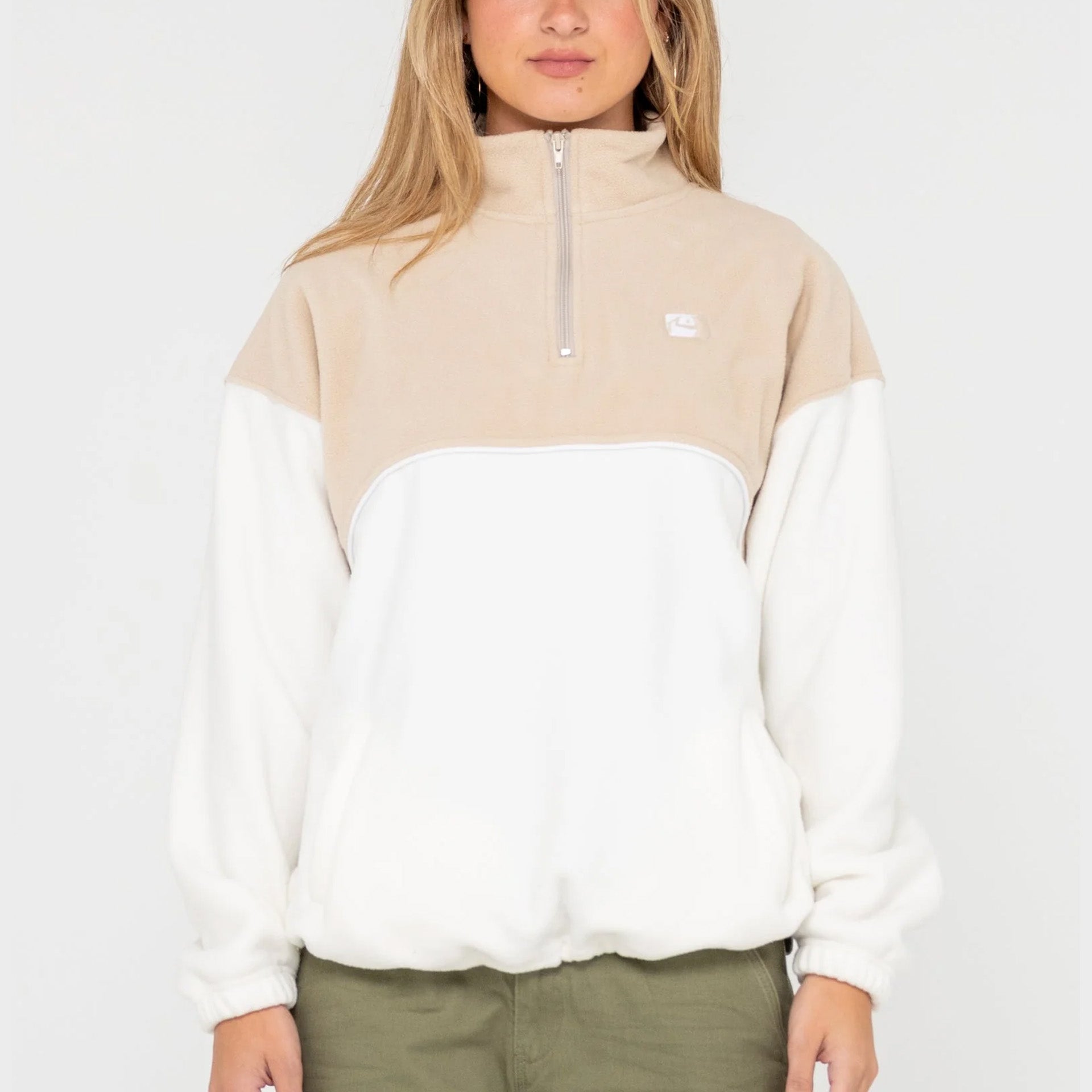 Rusty Womens Tonal Division Half Zip Polar Fleece - Oatmilk - ManGo Surfing