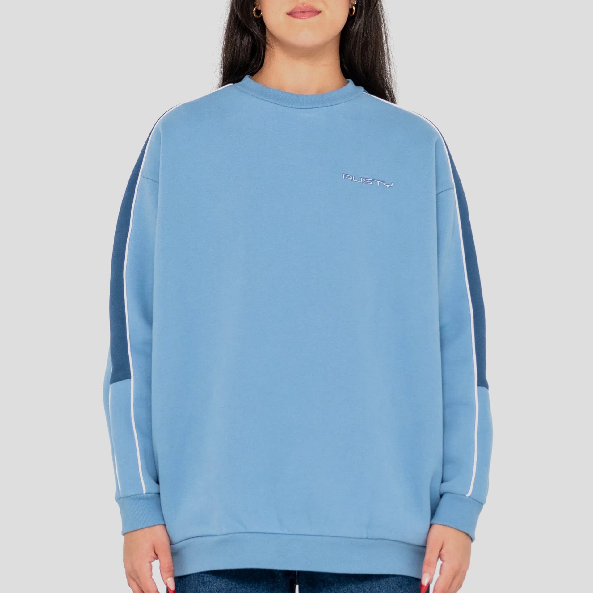 Rusty Womens Two Timer Panelled Crew Fleece - Glacier Lake - ManGo Surfing