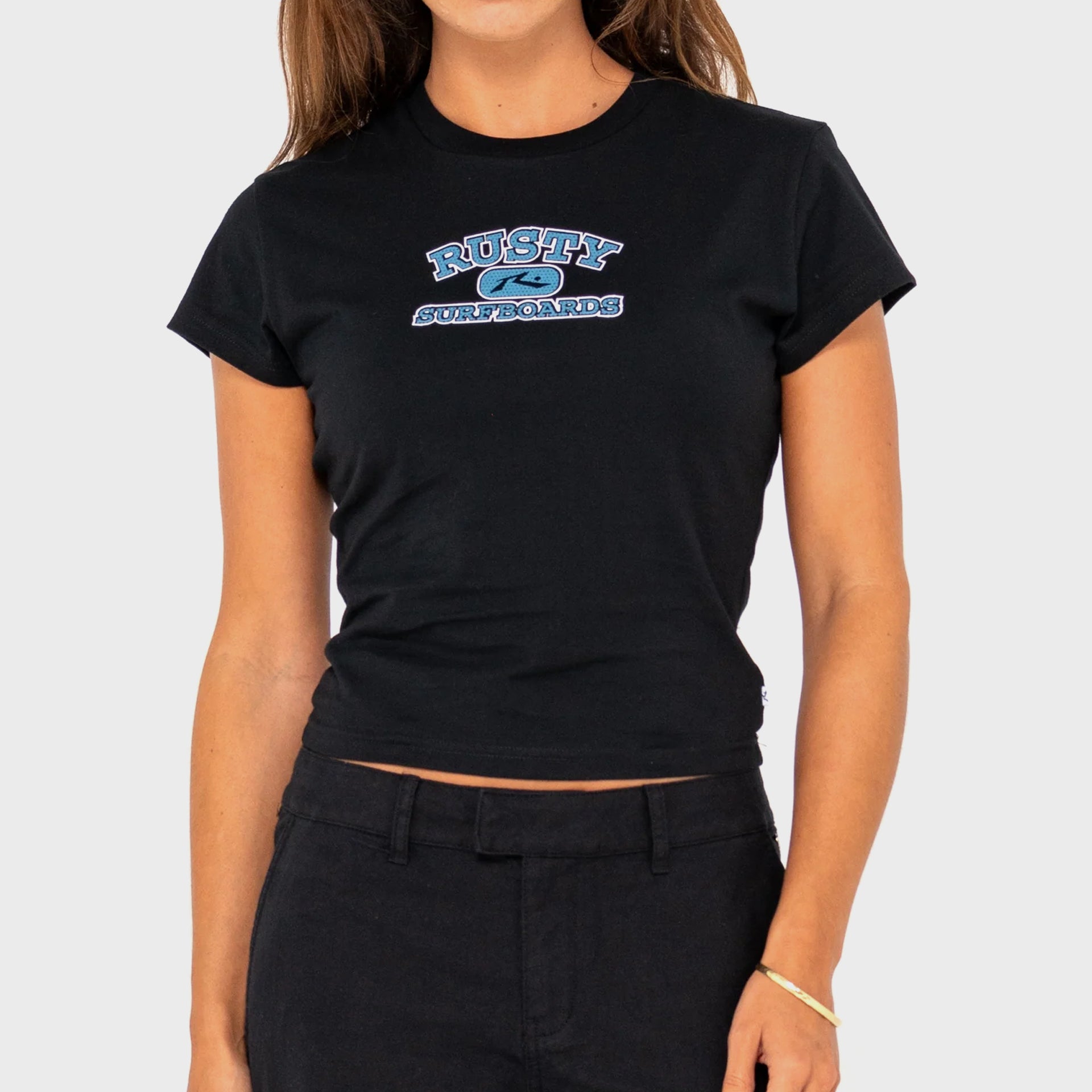 Rusty Womens Var-city Graphic Baby T-Shirt - Black - ManGo Surfing