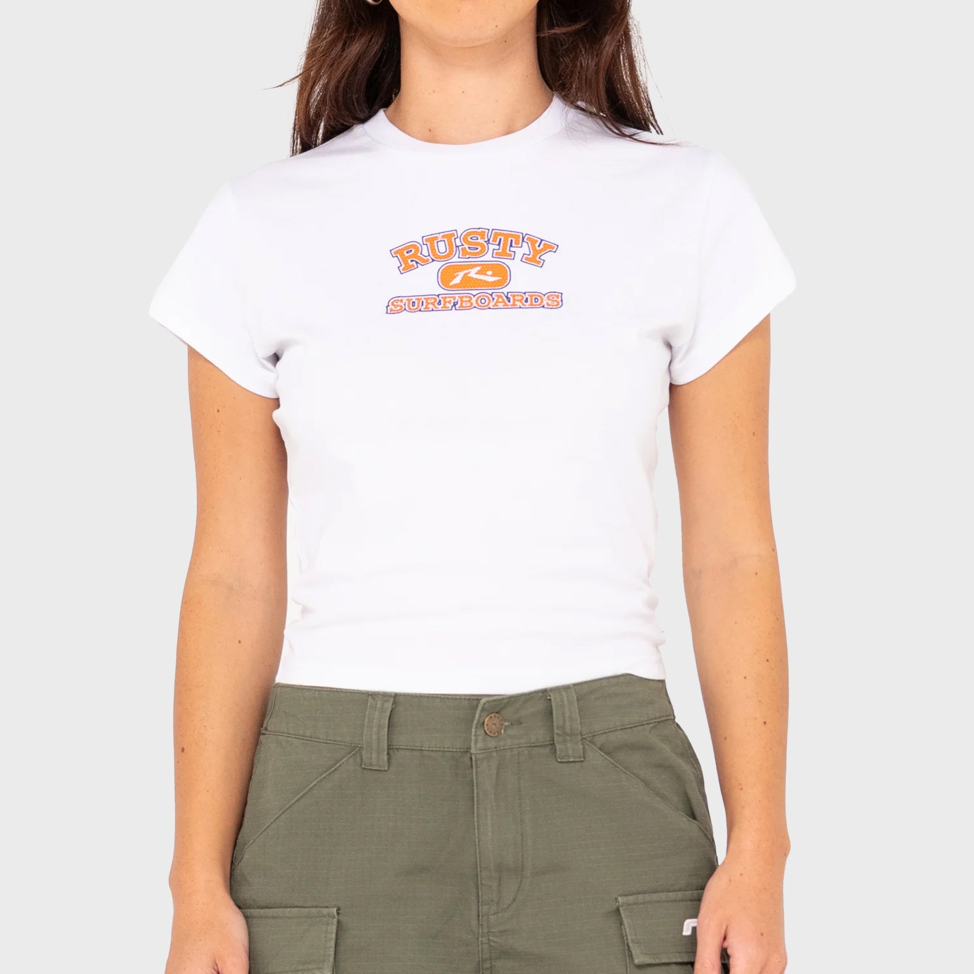 Rusty Womens Var-city Graphic Baby T-Shirt - White - ManGo Surfing