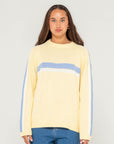 Rusty Womens White Lines Long Sleeve Crew Neck Knit - Pale Banana/Retro Blue