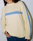 Rusty Womens White Lines Long Sleeve Crew Neck Knit - Pale Banana/Retro Blue