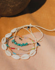 Pineapple Island Halcyon Turquoise and Shell Bracelet Trio Set - White/Turquoise/Multi