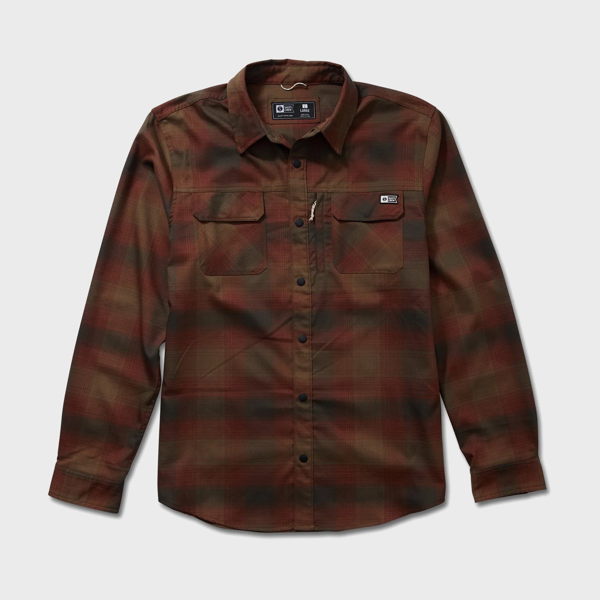 Salty Crew Mens Fathom Long Sleeve Tech Flannel Shirt Burgundy