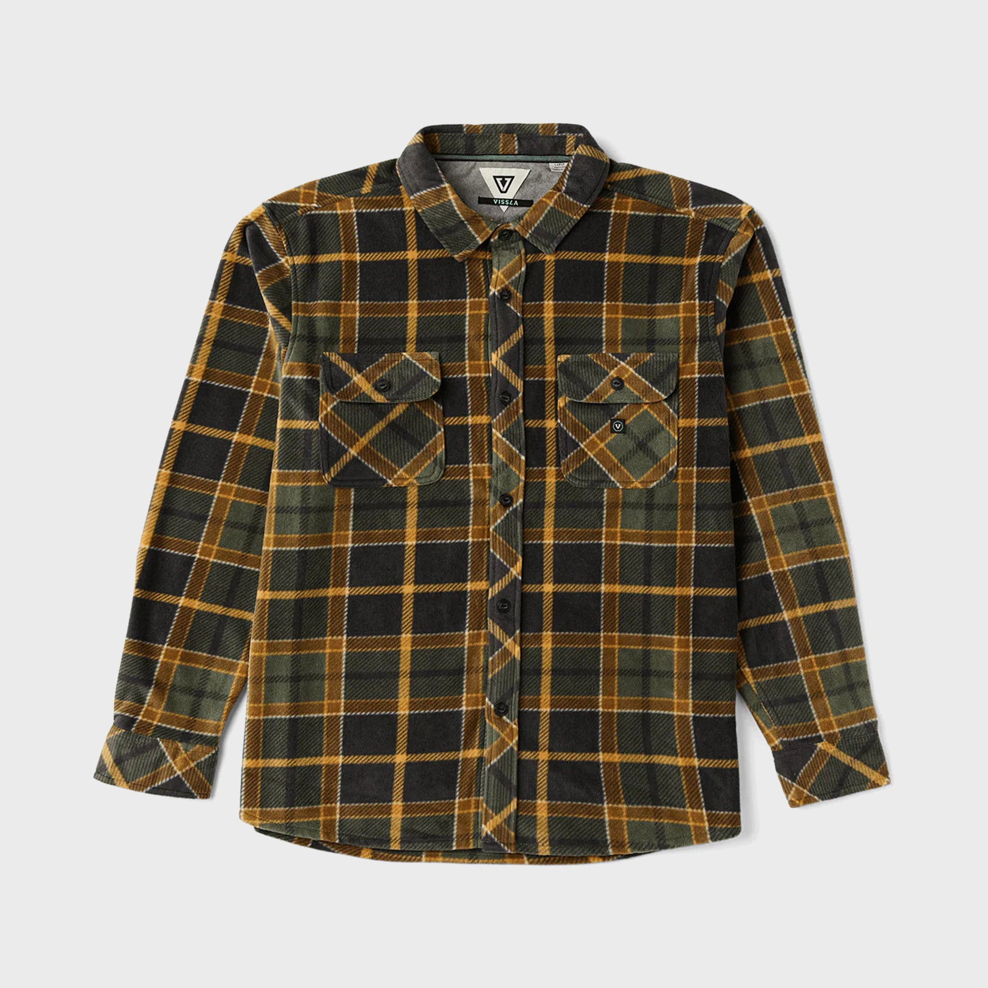 Vissla Mens Eco-zy Long Sleeve Polar Flannel Shirt - Dark Olive - ManGo Surfing