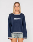 Rusty Womens Rider Relaxed Crew Neck Knit - Navy