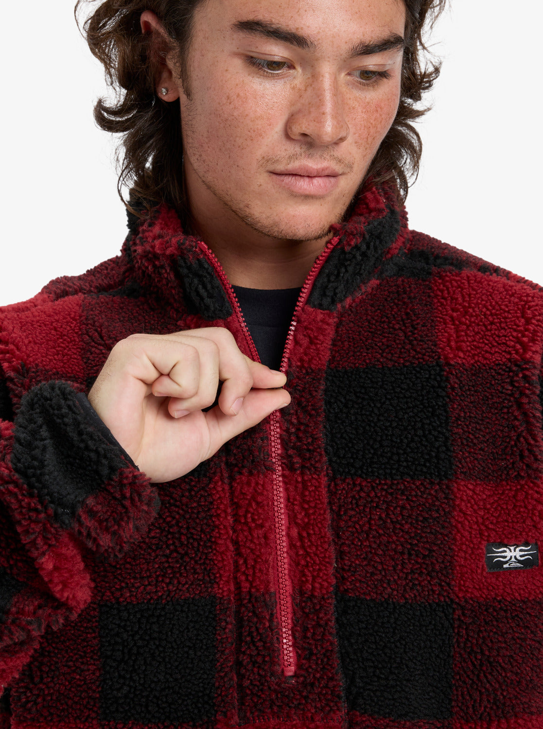 Quiksilver Mens Mercury Woodlands Half Zip Sherpa Jacket - Woodlands Biking Red