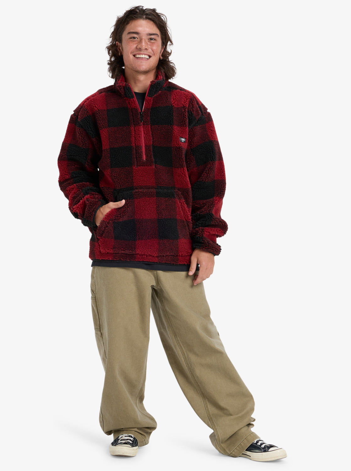 Quiksilver Mens Mercury Woodlands Half Zip Sherpa Jacket - Woodlands Biking Red