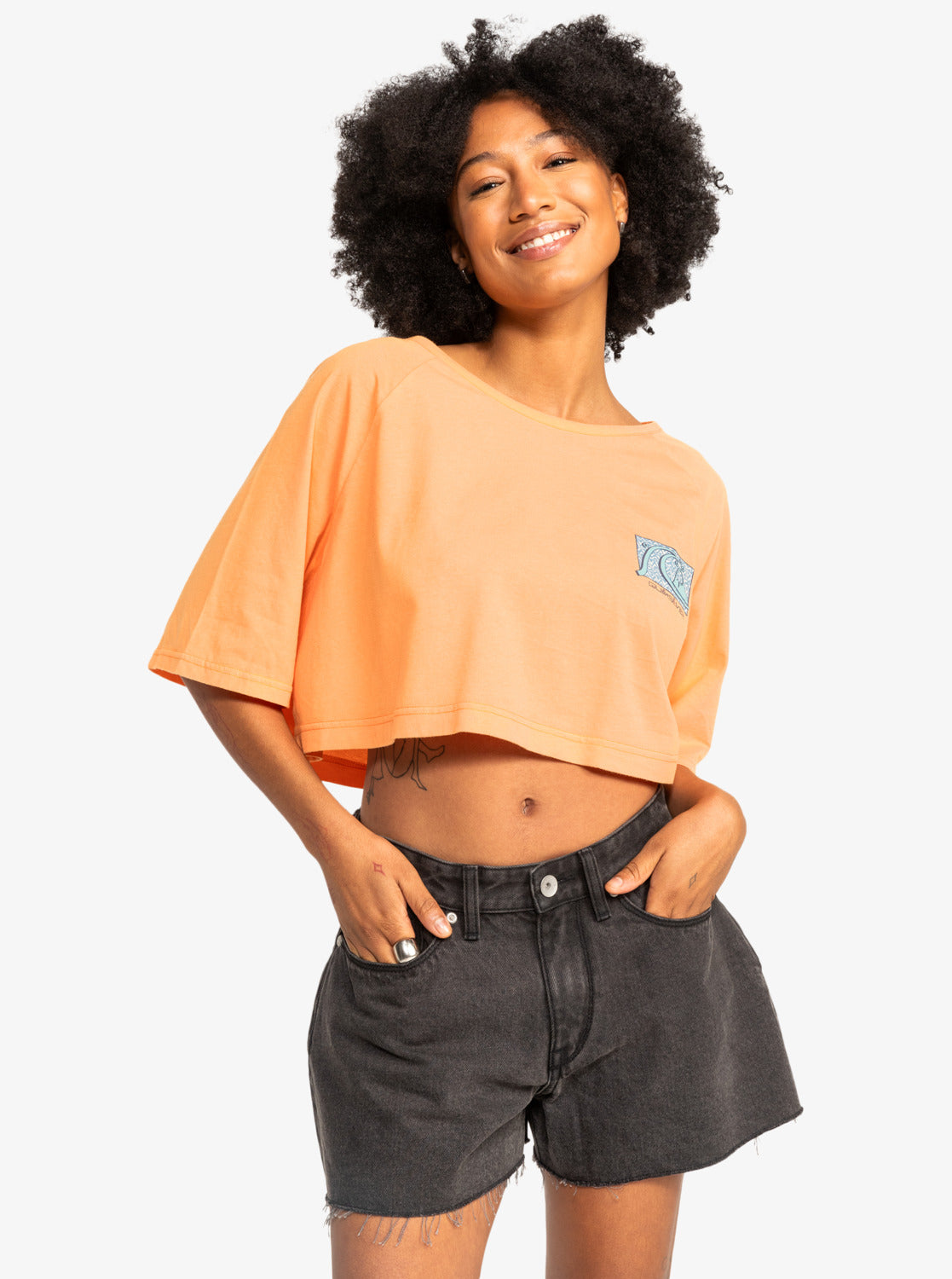 Quiksilver Womens UNI Maxi Cropped T-Shirt - Tangerine - ManGo Surfing
