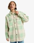 Roxy Womens Over And Above Plaid Polar Fleece Jacket - Pistachio - ManGo Surfing