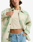 Roxy Womens Over And Above Plaid Polar Fleece Jacket - Pistachio - ManGo Surfing