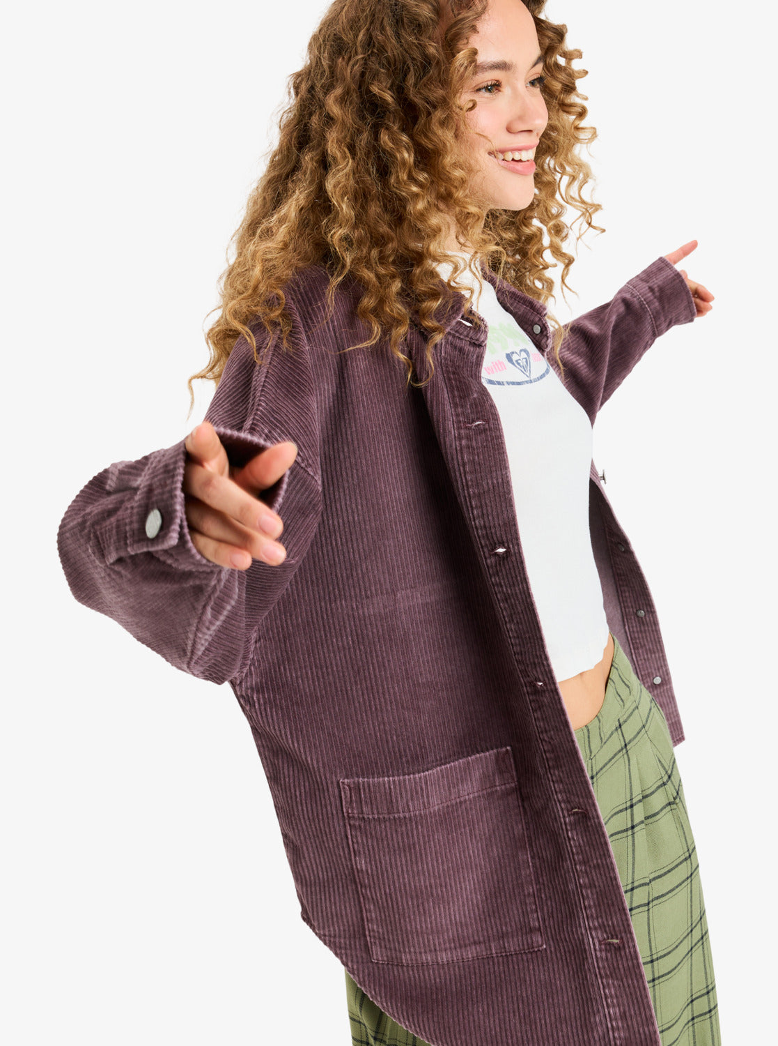 Roxy Womens Kick Back Washed Oversized Corduroy Jacket - Huckleberry