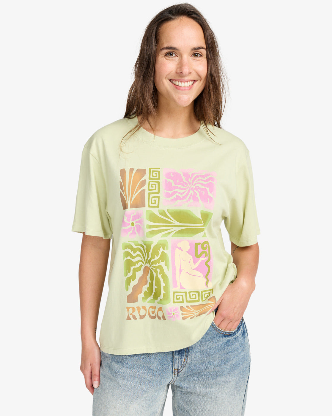 RVCA Womens Natural Tapestry T-Shirt - Lint - ManGo Surfing
