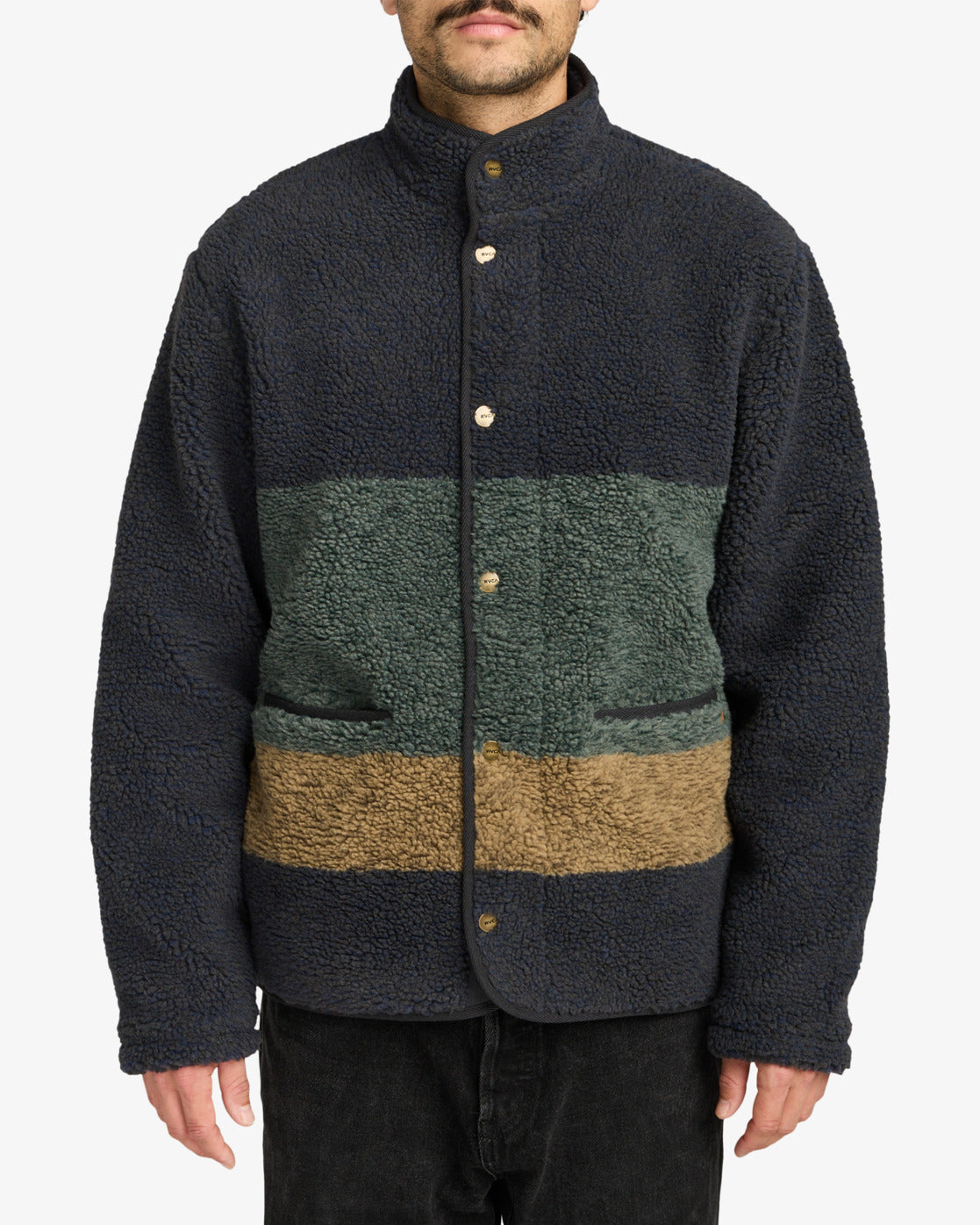 RVCA Mens Westwood Snap Fleece Top - Moody Blue